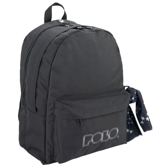 POLO Σχολική τσάντα πλάτης DOUBLE SCARF 2023 Μαύρη 901235-02