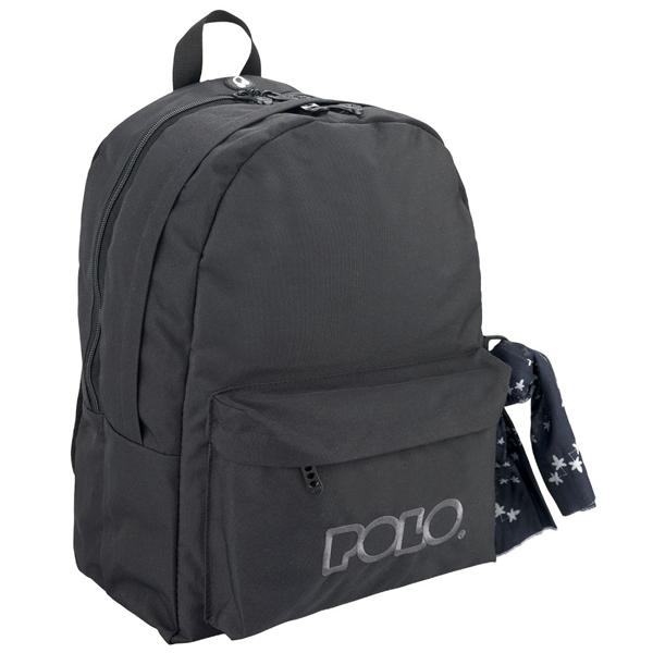 POLO Σχολική τσάντα πλάτης DOUBLE SCARF 2022 Μαύρη 901235-02