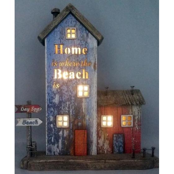 Vintage ξύλινο διακοσμητικό σπίτι με LED 25cm
