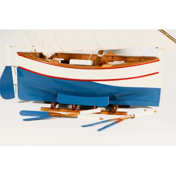 Vintage ξύλινο διακοσμητικό Βάρκα Με Πανί άσπρο - γαλάζιο 42.0 cm