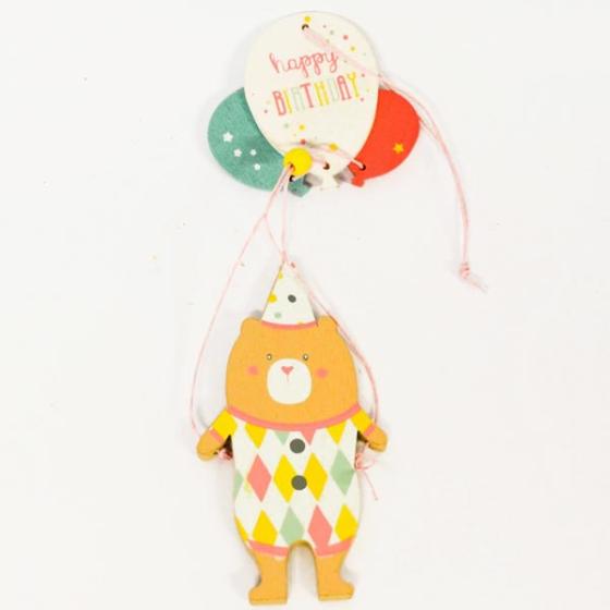 Ξύλινα είδη για πάρτυ - Αρκουδάκι Με Μπαλόνια Happy Birthday No3 20.0cm X 7.0cm