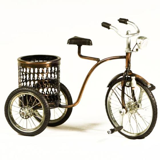 Vintage Διακοσμητικό μεταλλική μινιατούρα - Τρίκυκλο Ποδήλατο Με Καλάθι 26.0 cm