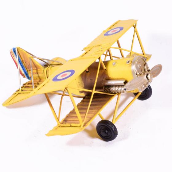 Vintage Διακοσμητικό μεταλλικό μινιατούρα - Αεροπλάνο Κίτρινο 16cm