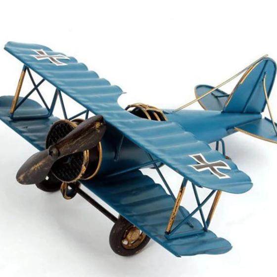 Vintage Διακοσμητικό μεταλλικό μινιατούρα - Αεροπλάνο Μπλε 18×21×9cm
