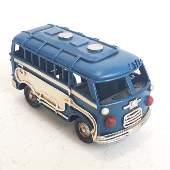 Vintage Διακοσμητικό - Λεωφορείο Βανάκι Μπλε μεταλλικό 11 × 5 × 6 cm