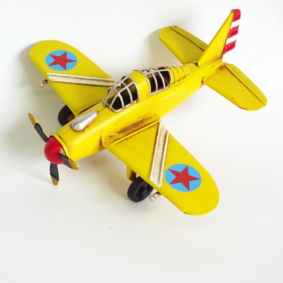 Vintage Διακοσμητικό - Αεροπλάνο Κίτρινο μεταλλικό 16.5 × 15 × 5.5 cm