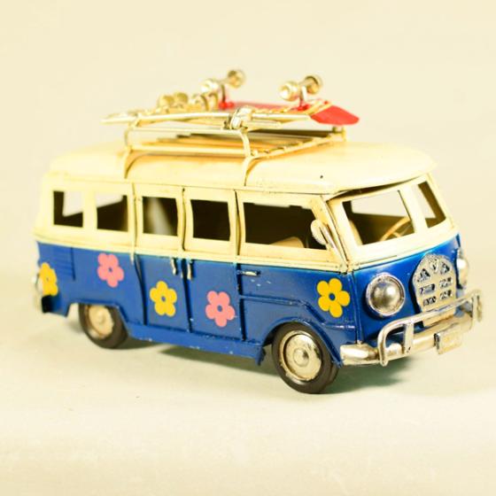 Vintage Διακοσμητικό Λεωφορείο Βαν Λουλουδάκια Μπλε 17.0cm