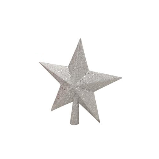 Χριστουγεννιάτικο στολίδι κορυφής δέντρου Αστέρι glitter 25cm Ασημί