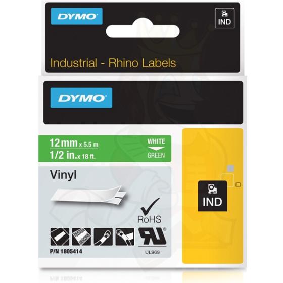 DYMO Ετικέτες RHINO 12mm x 1.5Μ White on Green Vinyl 1805414