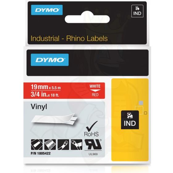 DYMO Ετικέτες RHINO 19mm x 1.5Μ White on Red Vinyl 1805422
