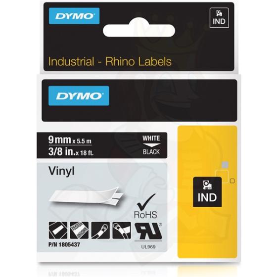 DYMO Ετικέτες RHINO 9mm x 1.5Μ White on Black Vinyl 1805437