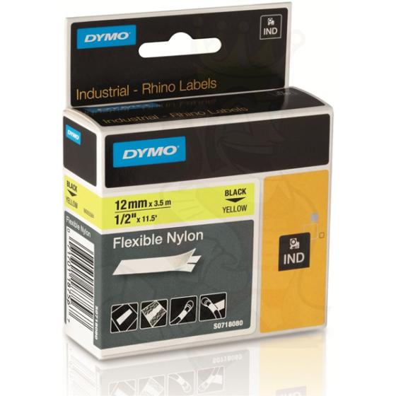 DYMO Ετικέτες RHINO 12mm x 3.5Μ Black on Yellow Flexible Nylon 18490