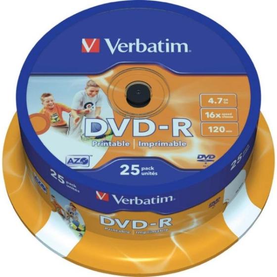 ΔΙΣΚΟΙ VERBATIM DVD-R 4,7GB 16X CB 25τεμ PRINTABLE 43538