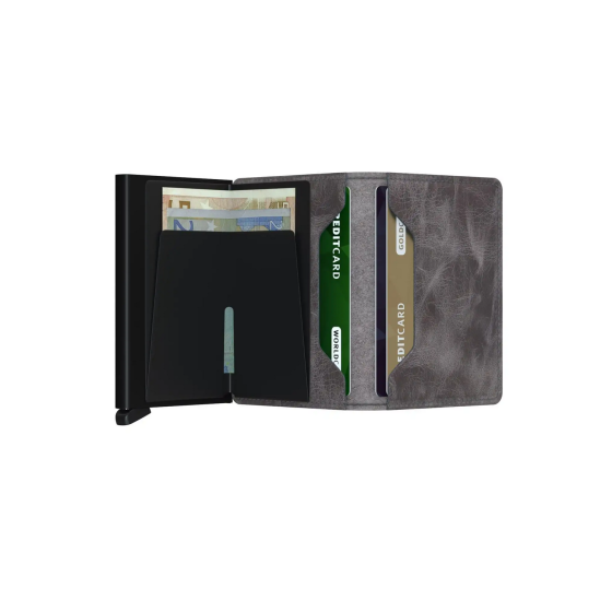 Secrid Slimwallet Vintage Δερμάτινο Unisex Πορτοφόλι Καρτών με RFID και Μηχανισμό Slide Vintage Grey Black