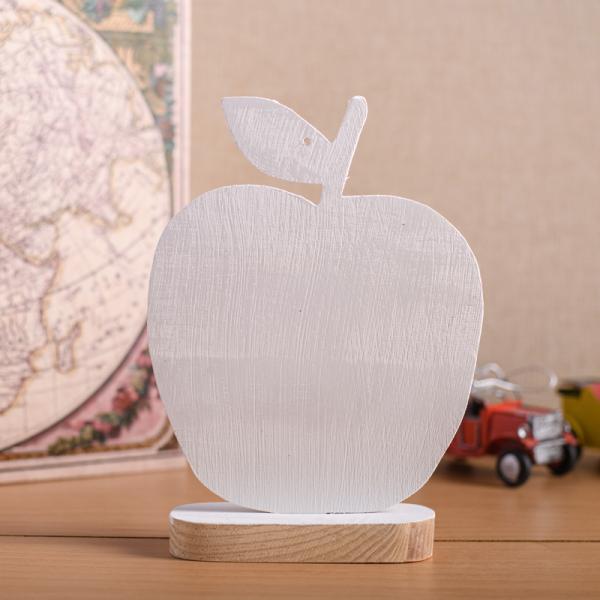 Χειροποίητο ξύλινο διακοσμητικό Μήλο με βάση "Μήνυμα : Knowledge" 16cm + κουτί δώρου με κορδέλα