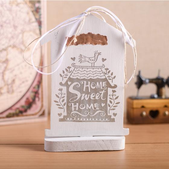Χειροποίητο ξύλινο διακοσμητικό Σπίτι με βάση "Μήνυμα : Σαν το σπίτι μας πουθενά" 16cm + κουτί δώρου με κορδέλα