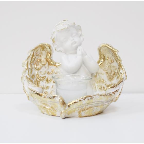 Διακοσμητικός Άγγελος Κηροπήγιο Polyresin χρυσός-λευκός14Χ12Χ11